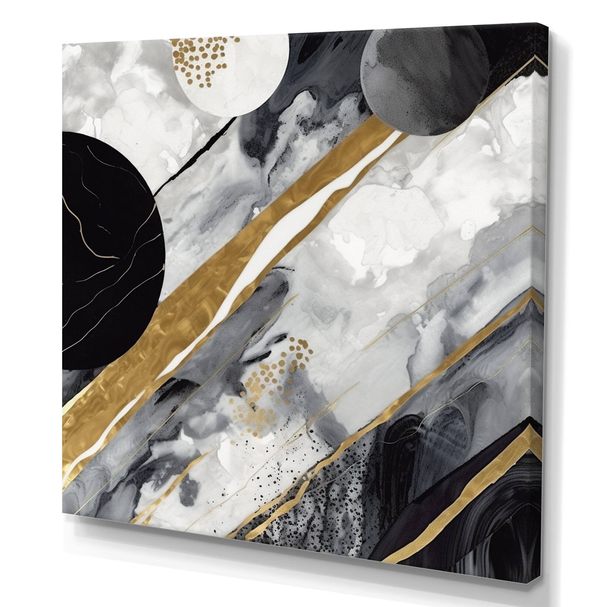 Designart "Black Gold Fusion Of Marble I" Abstract Marble Wall Art